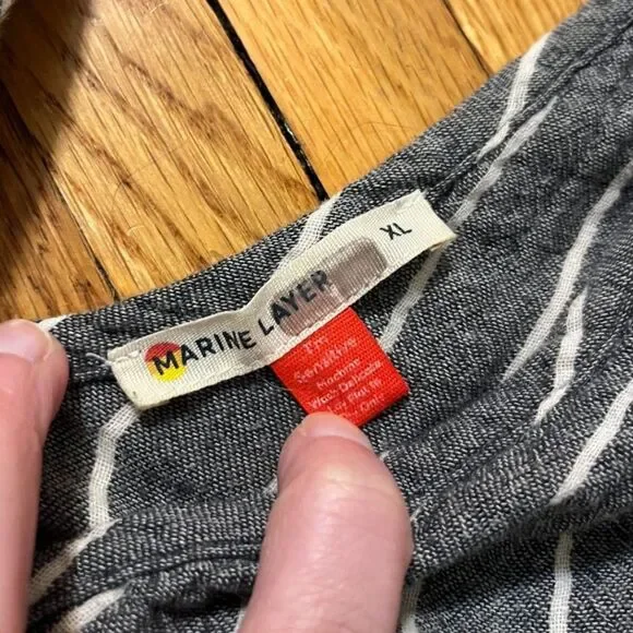 Marine Layer Pinstripe Tiered Maxi Dress XL Sustainable Cotton - Picture 4 of 5